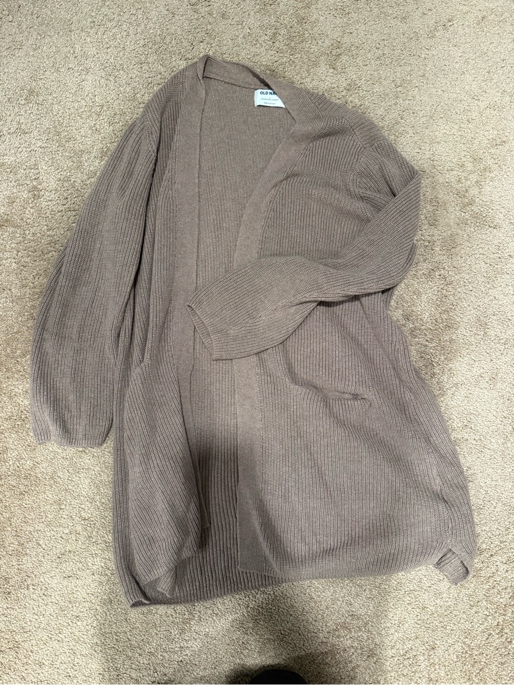 Old Navy Taupe Ribbed Open-Front Cardigan